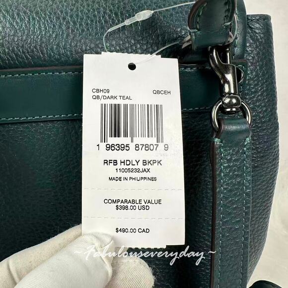 Coach Hadley Backpack In Leather Gunmetal/Dark Teal CBH09 NWT - Picture 5 of 9